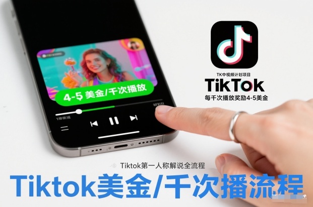 TK中视频计划项目，Tiktok第一人称解说流程，每干次播放奖励4-5美金-一米创业记