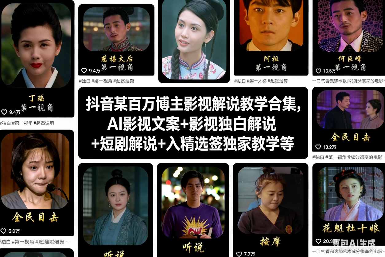 抖音某百万博主影视解说教学合集，AI影视文案+影视独白解说+短剧解说+入精选签独家教学等-一米创业记
