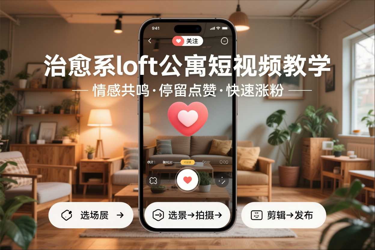 治愈系loft公寓短视频制作教学，情感共鸣引停留点赞关注，快速起号涨粉-一米创业记