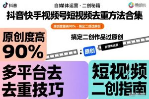 抖音快手视频号短视频去重方法合集，原创度提高90%，搞定二创作品过原创-一米创业记