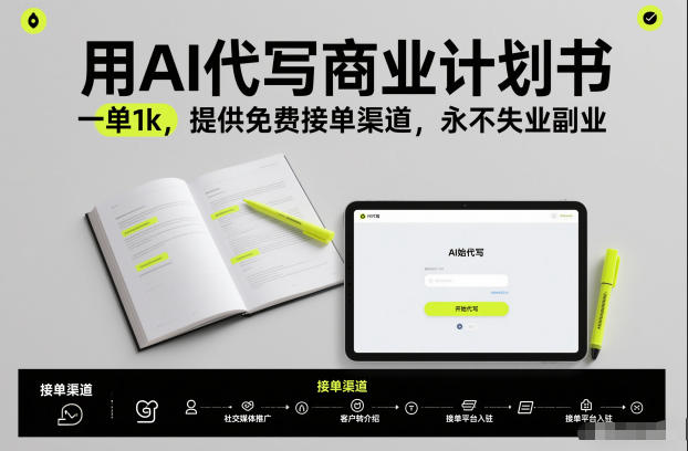 用AI代写商业计划书，一单1k，提供免费接单渠道，永不失业副业-一米创业记