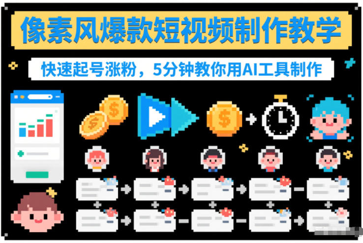 像素风爆款短视频制作教学，快速起号涨粉，5分钟教你用AI工具制作-一米创业记