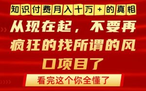 知识付费月入10个W的真相，做网创项目这一个就够了，不要再疯狂的找所谓的风口项目【揭秘】-一米创业记