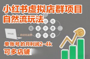 小红书虚拟店群项目，自然流玩法，批量自动化，稳定不费号，单账号的月利润2-4k，可多店矩阵-一米创业记