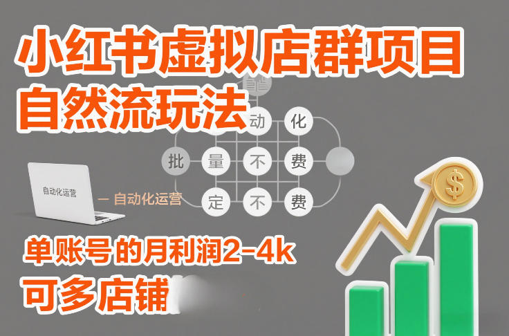 小红书虚拟店群项目，自然流玩法，批量自动化，稳定不费号，单账号的月利润2-4k，可多店矩阵-一米创业记