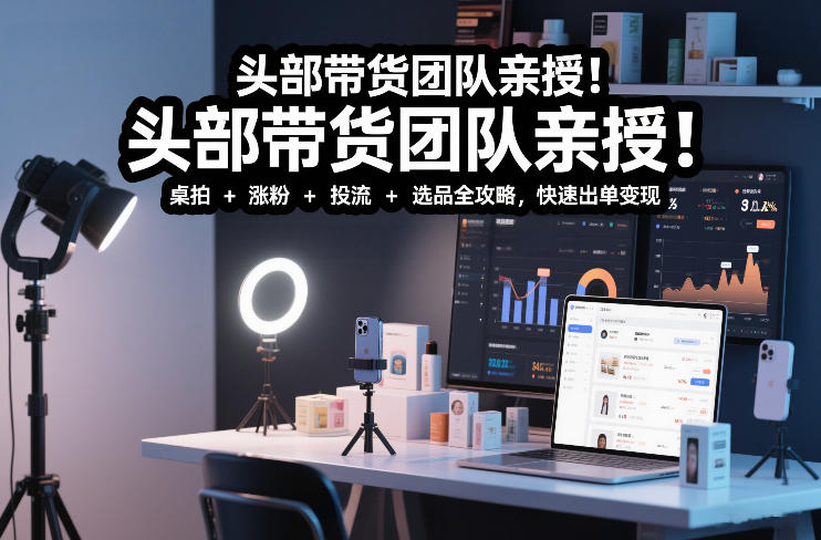 头部带货团队亲授！专业短视频实拍带货课：桌拍+涨粉+投流+选品全攻略，快速出单变现，月入2w+-一米创业记