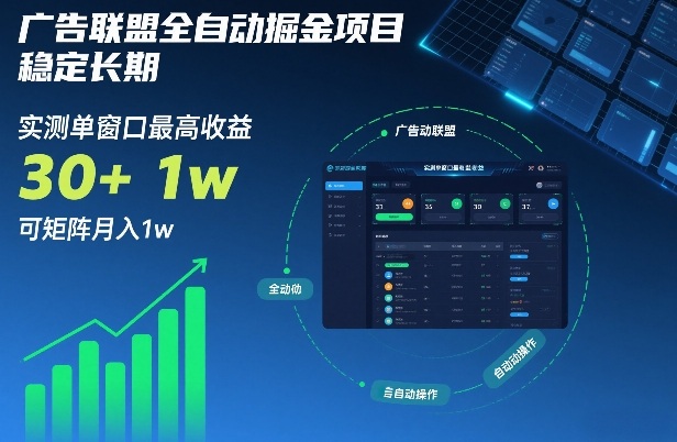 广告联盟全自动掘金项目，稳定长期，实测单窗口最高收益30+，可矩阵月入1w+【揭秘】-一米创业记