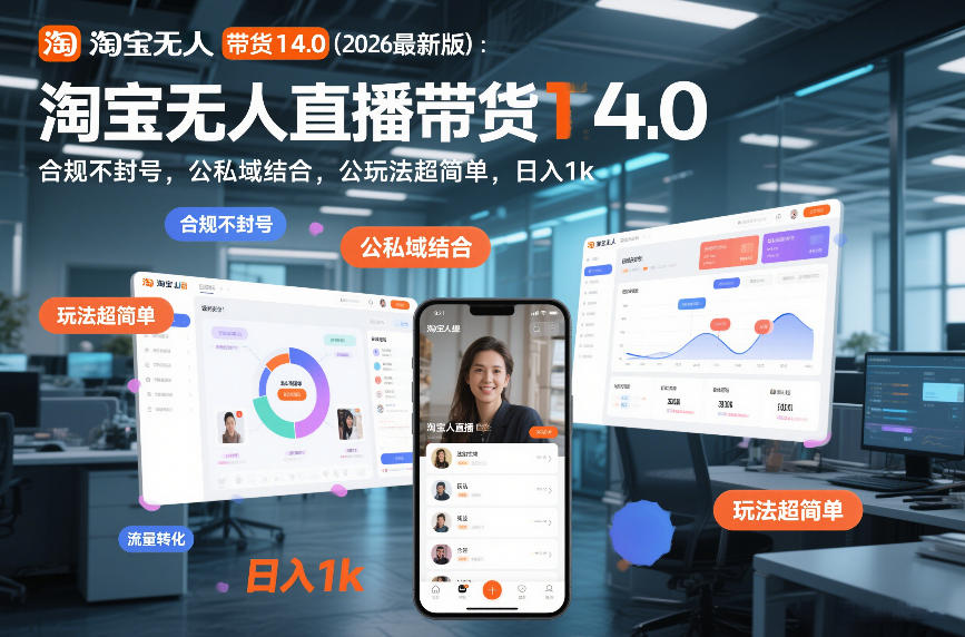 淘宝无人直播带货14.0（2026最新版）：合规不封号，公私域结合，玩法超简单，日入1k+【揭秘】-一米创业记