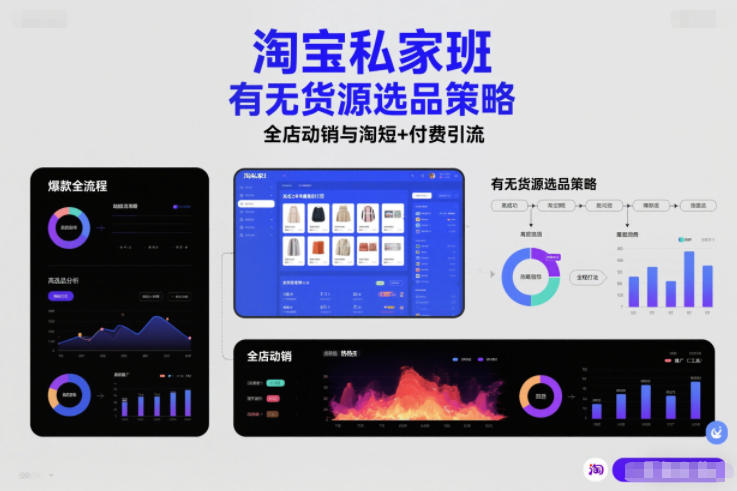 淘宝私家班，有无货源选品策略，高成功率爆款全流程打法，全店动销与淘短+付费引流（更新2026）-一米创业记