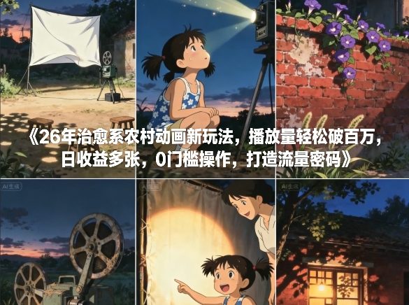 26年治愈系农村动画新玩法，播放量轻松破百万，日收益多张，0门槛操作，打造流量密码-一米创业记
