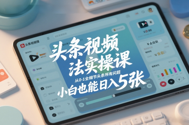 头条视频玩法实操课，从0-1全细节头条所有问题，小白也能日入5张-一米创业记