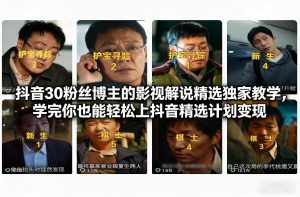 抖音30万粉丝博主的影视解说精选独家教学，学完你也能轻松上抖音精选计划变现-一米创业记