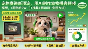 宠物赛道新顶流，用AI制作宠物播客短视频，1周涨粉2W（视频+提示词+变现方法）-一米创业记