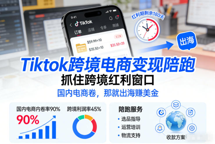 Tiktok跨境电商变现陪跑，抓住跨境红利窗口，国内电商卷，那就出海賺美金-一米创业记