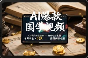 AI爆款国学视频，独家起号方法，小白直接上手，当天可见收益，单号日收入5张+附保姆级教程-一米创业记