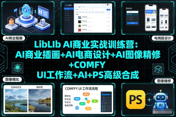 LibLIb AI商业实战训练营：AI商业插画+AI电商设计+AI图像精修+COMFY UI工作流+AI+PS高级合成-一米创业记