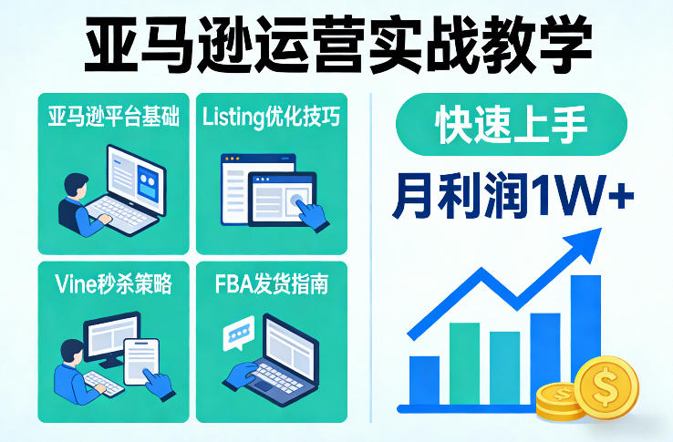 亚马逊运营实战教学，亚马逊平台+Listing优化+Vine秒杀+FBA发货等，快速上手，实现店铺月利润1W-一米创业记