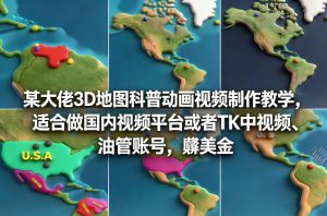 某大佬3D地图科普动画视频制作教学，适合做国内视频平台或者TK中视频、油管账号，賺美金-一米创业记