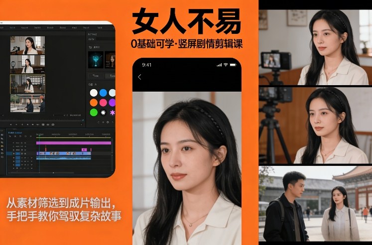 0基础可学！《女人不易》竖屏剧情剪辑课，从素材筛选到成片输出，手把手教你驾驭复杂故事-一米创业记