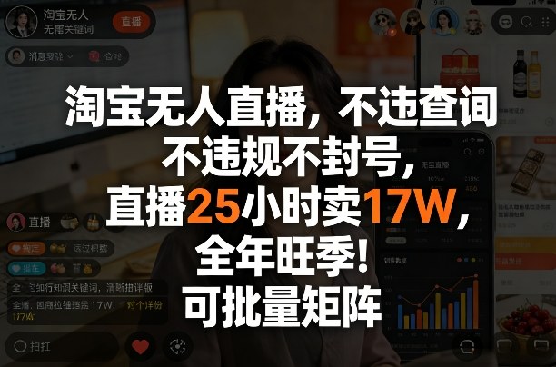 淘宝无人直播，不违规不封号，直播25小时卖17W，全年旺季！可批量矩阵【揭秘】-一米创业记