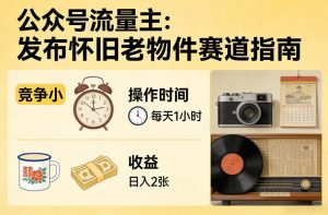 公众号流量主之发布怀旧老物件赛道，竞争小，每天操作1小时，日入2张-一米创业记