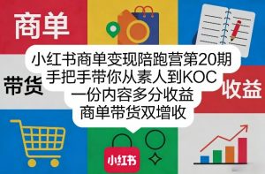 小红书商单变现陪跑营第20期，手把手带你从素人到KOC，一份内容多分收益，商单带货双增收-一米创业记