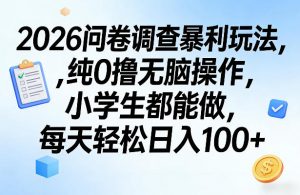 2026问卷调查暴利玩法，纯0撸无脑操作，小学生都能做，每天轻松日入100+【揭秘】-一米创业记