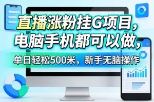 直播涨粉挂G项目,电脑手机都可以做,单日轻松500米,新手无脑操作【揭秘】-一米创业记