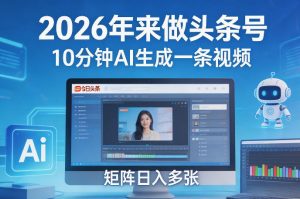 2026年来做头条号,10分钟AI生成一条视频,矩阵日入多张-一米创业记