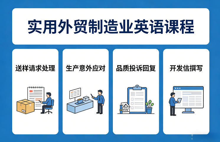实用外贸制造业英语课程，教你专业处理送样请求、应对生产意外、回复品质投诉、撰写开发信等-一米创业记