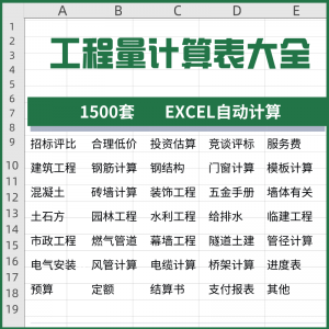 工程量计算表格软件大全钢结构土建安装路桥市政装修建筑预算造价-淘宝虚拟宝库