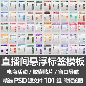 直播间悬浮标签模板 电商活动带货直播导航窗口胶囊贴片PSD源文件-淘宝虚拟宝库