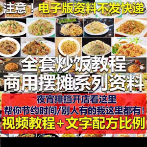 花式炒饭视频教程 泡菜蛋炒饭海鲜盖饭制作 特色小吃配方技术课程-淘宝虚拟宝库