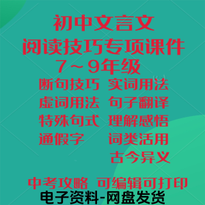 初中中考文言文阅读技巧教学课件PPT电子实虚词类活用法翻译断句-淘宝虚拟宝库